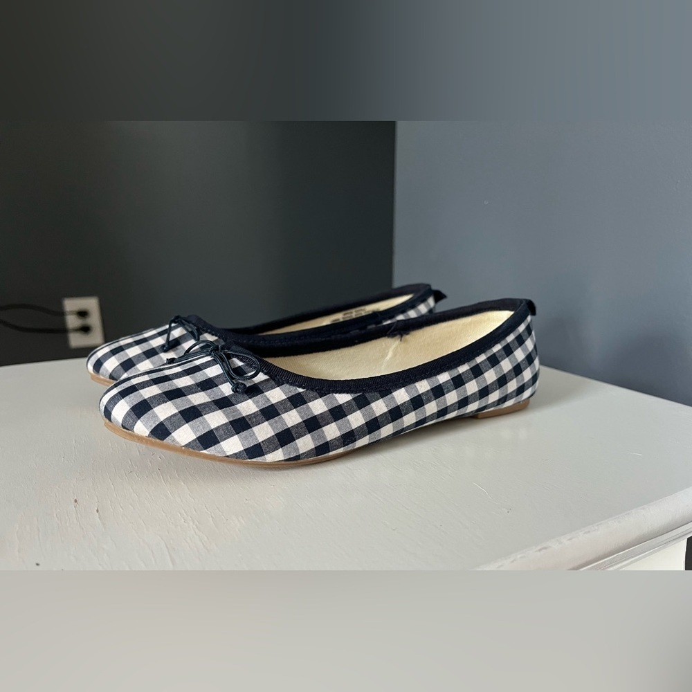 J.Crew Crewcuts Little Girl Gingham Checkered Ballet Flats Navy Size 3 GUC
